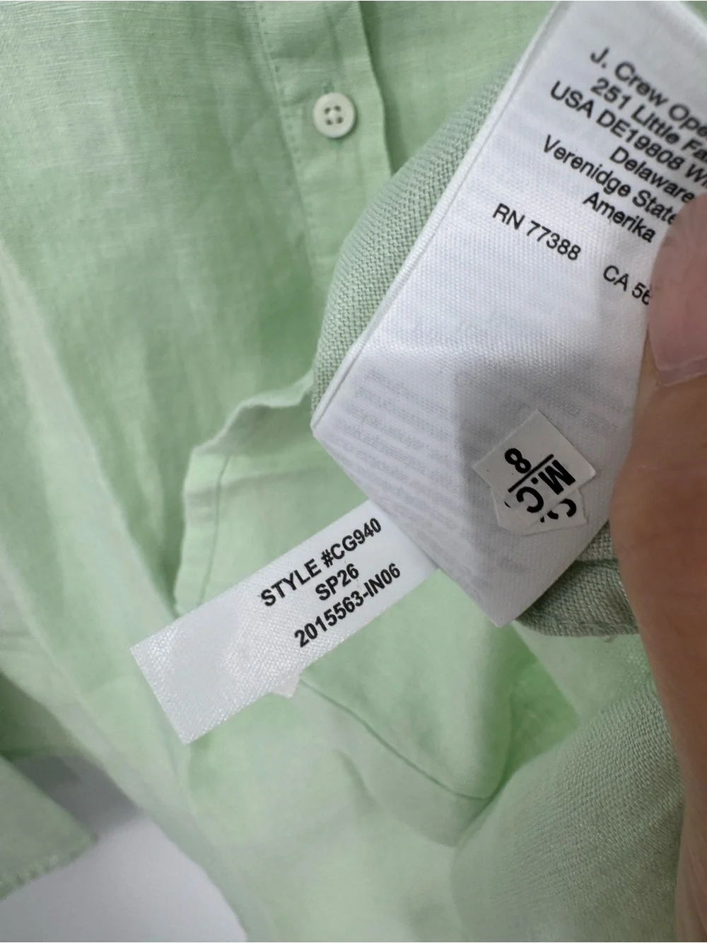 NWT J. Crew Garçon Classic Button Shirt Baird McNutt Irish Linen Sheer Mint 10
